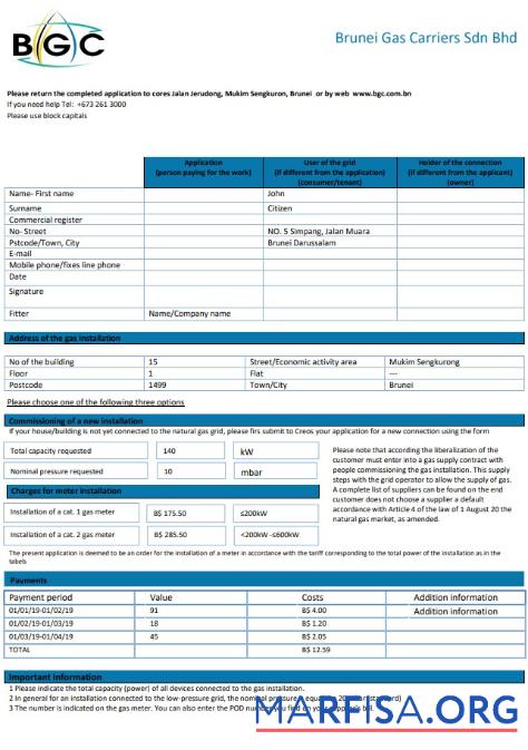 Downloadable Brunei Gas Carriers gas utility bill example